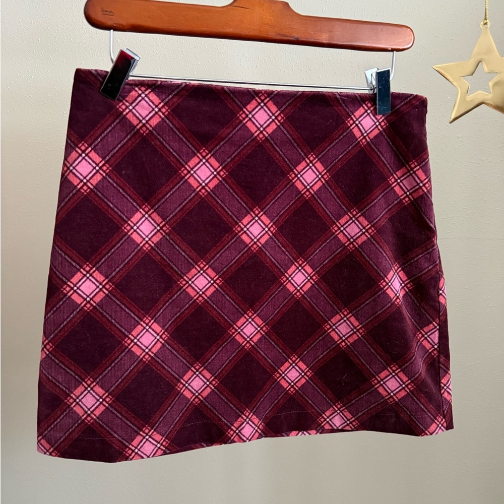 Forever 21 Plaid Corduroy Mini Skirt Y2K Pink Maroon Check Size L